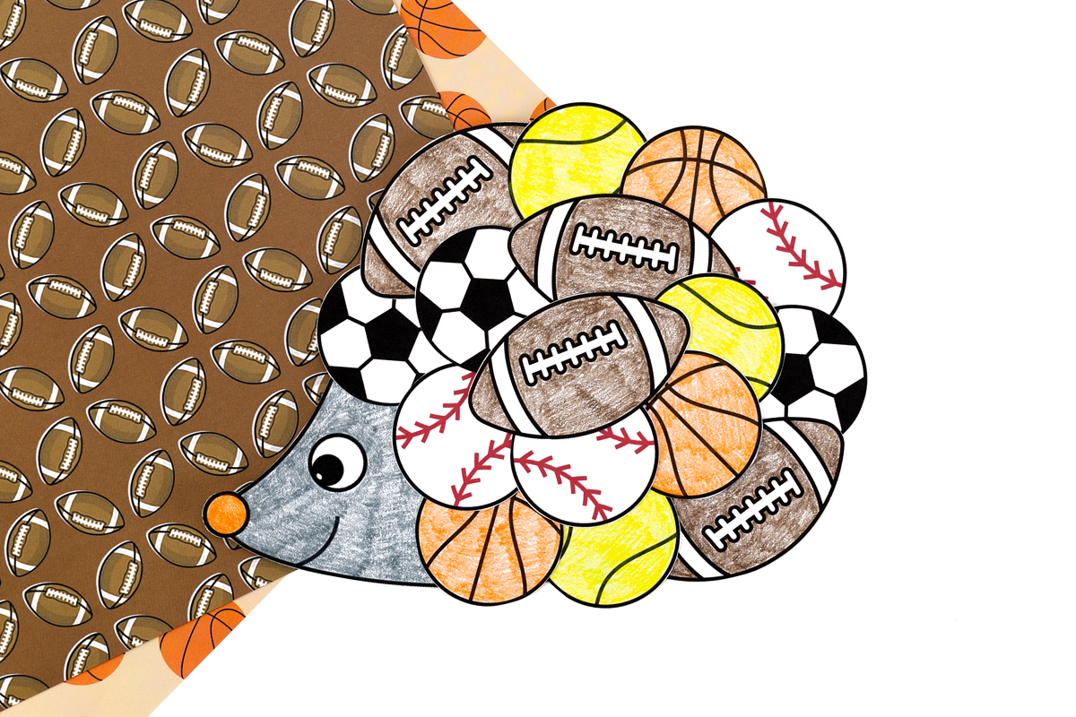 Finished sports-themed hedgehog valentine craft for kids.