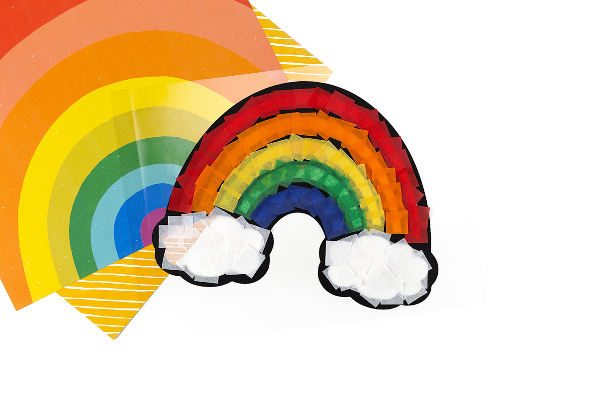 Rainbow Suncatcher filled with tissue paper.