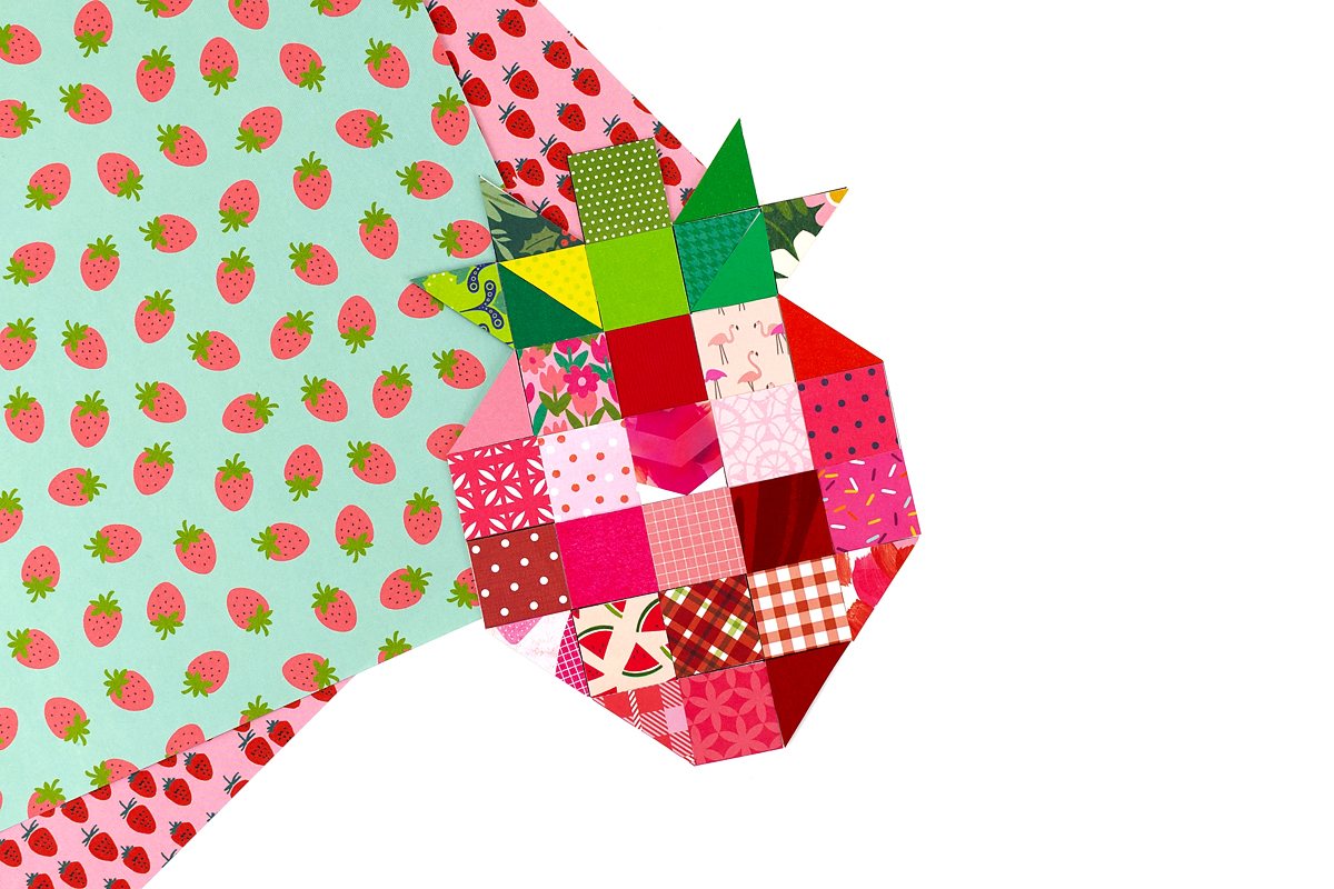 Finished strawberry paper craft for kids.