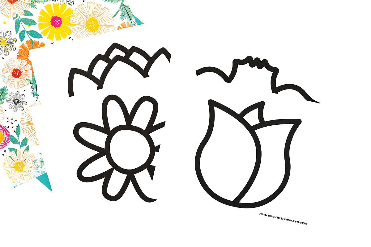 Four flower templates to make a DIY suncatcher.