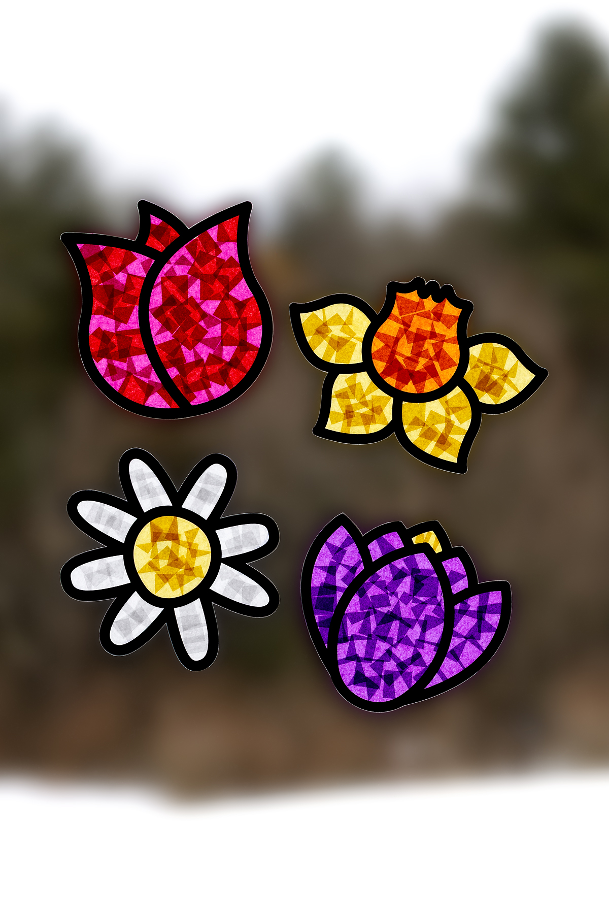 Tulip, daisy, daffodil, and crocus suncatchers.