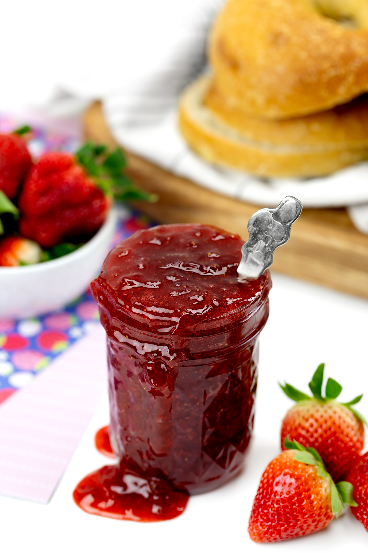 Classic strawberry jam in a jar.