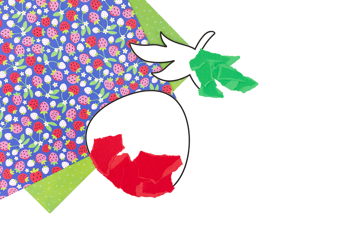 Torn Paper Strawberry Craft in-process.