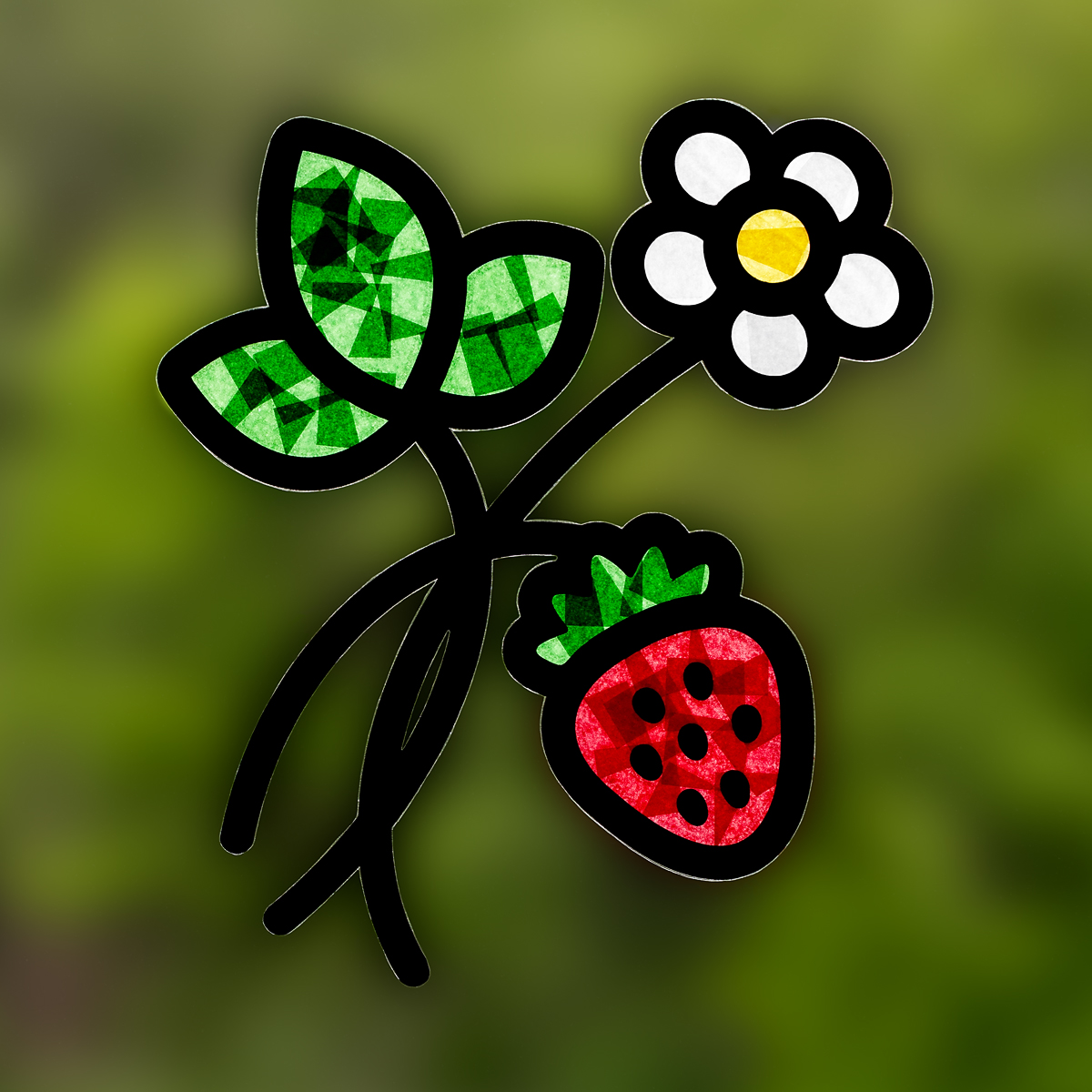 Strawberry Suncatcher hanging on a window.