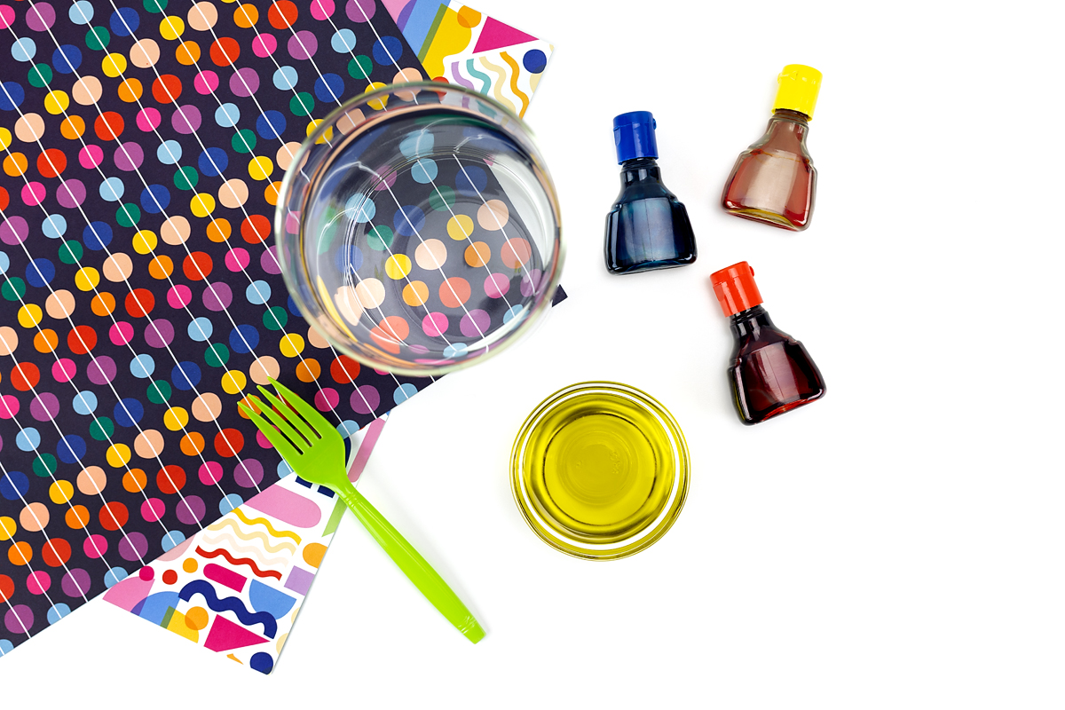 Materials needed for fireworks in a jar.