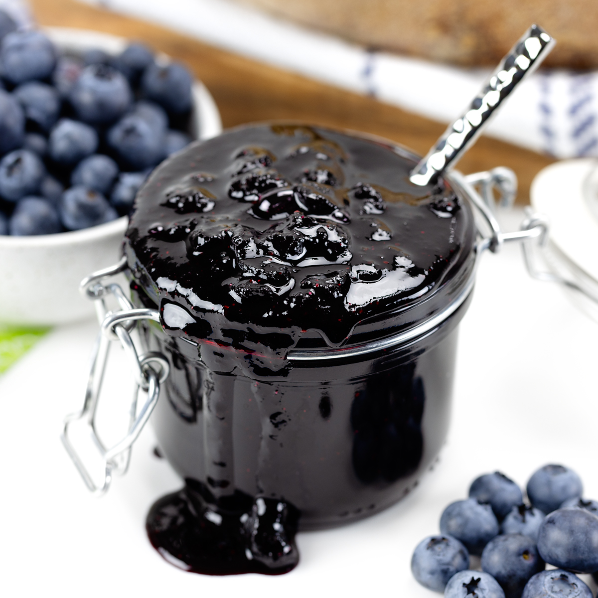 Blueberry jam in a jar.