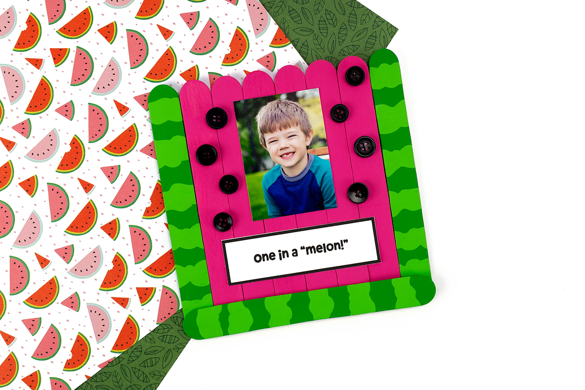 Finished popsicle stick watermelon keepsake craft.