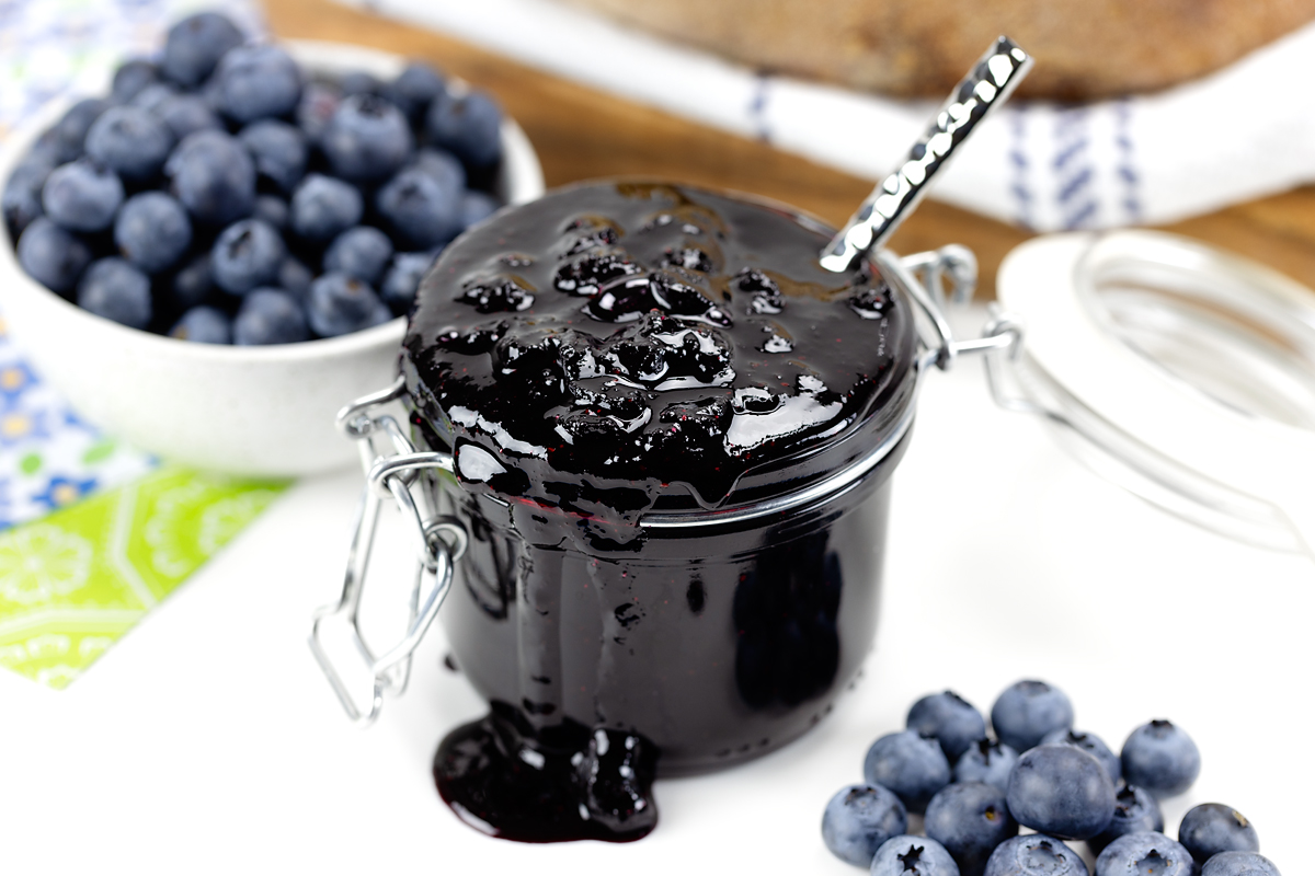 Blueberry jam in a jar.