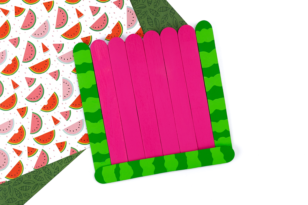 Watermelon popsicle stick frame.