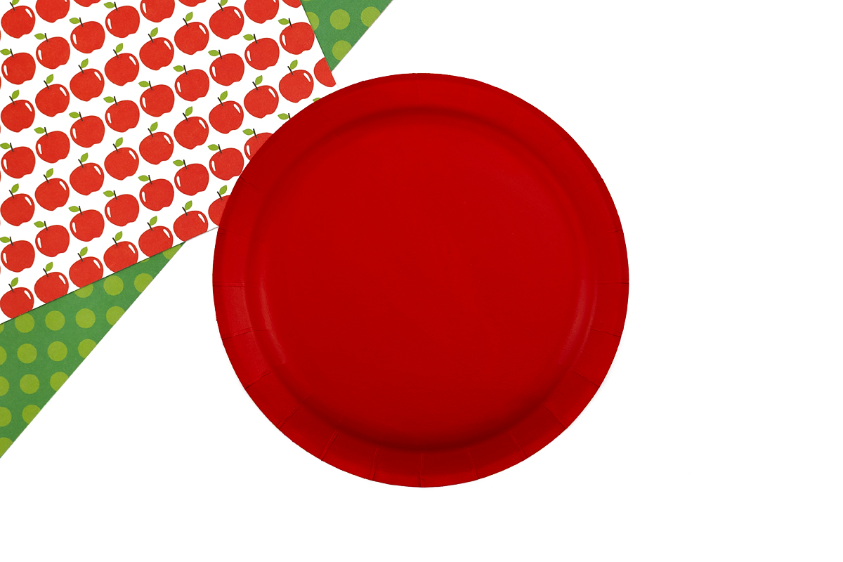 Red paper plate.