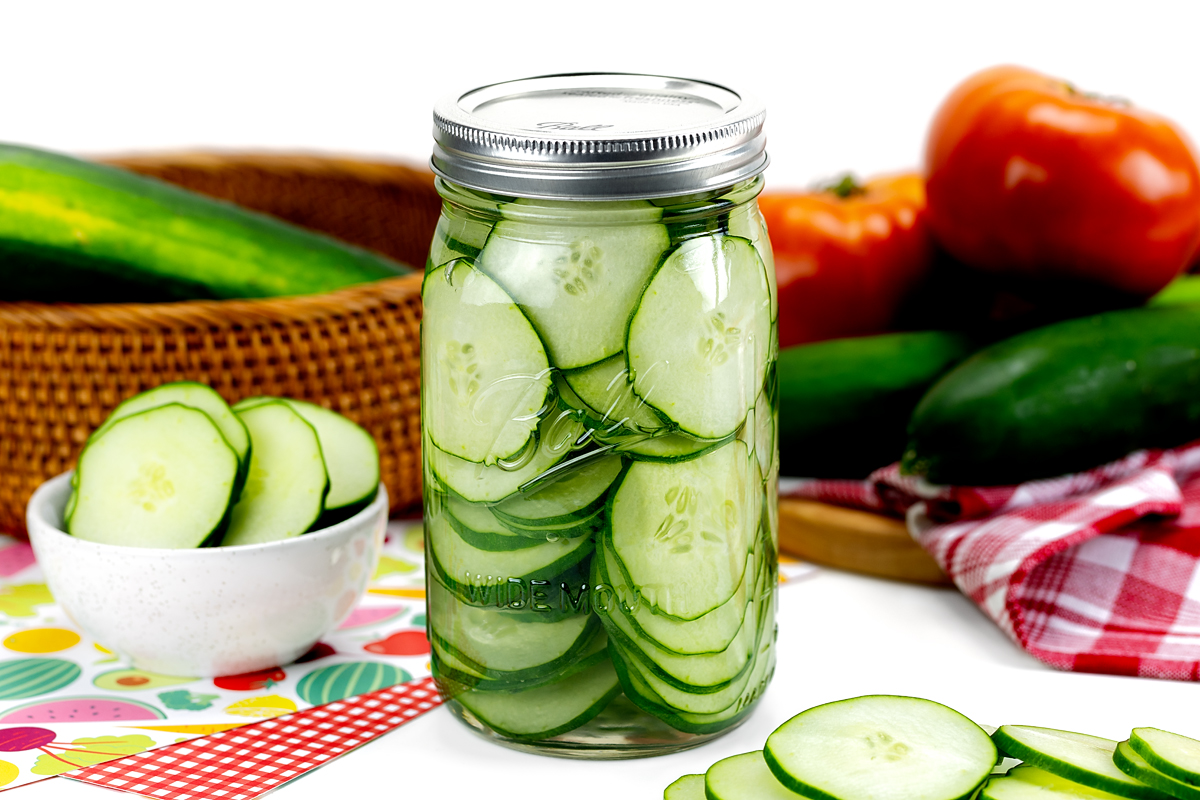 Jar of refrigerator pickles.