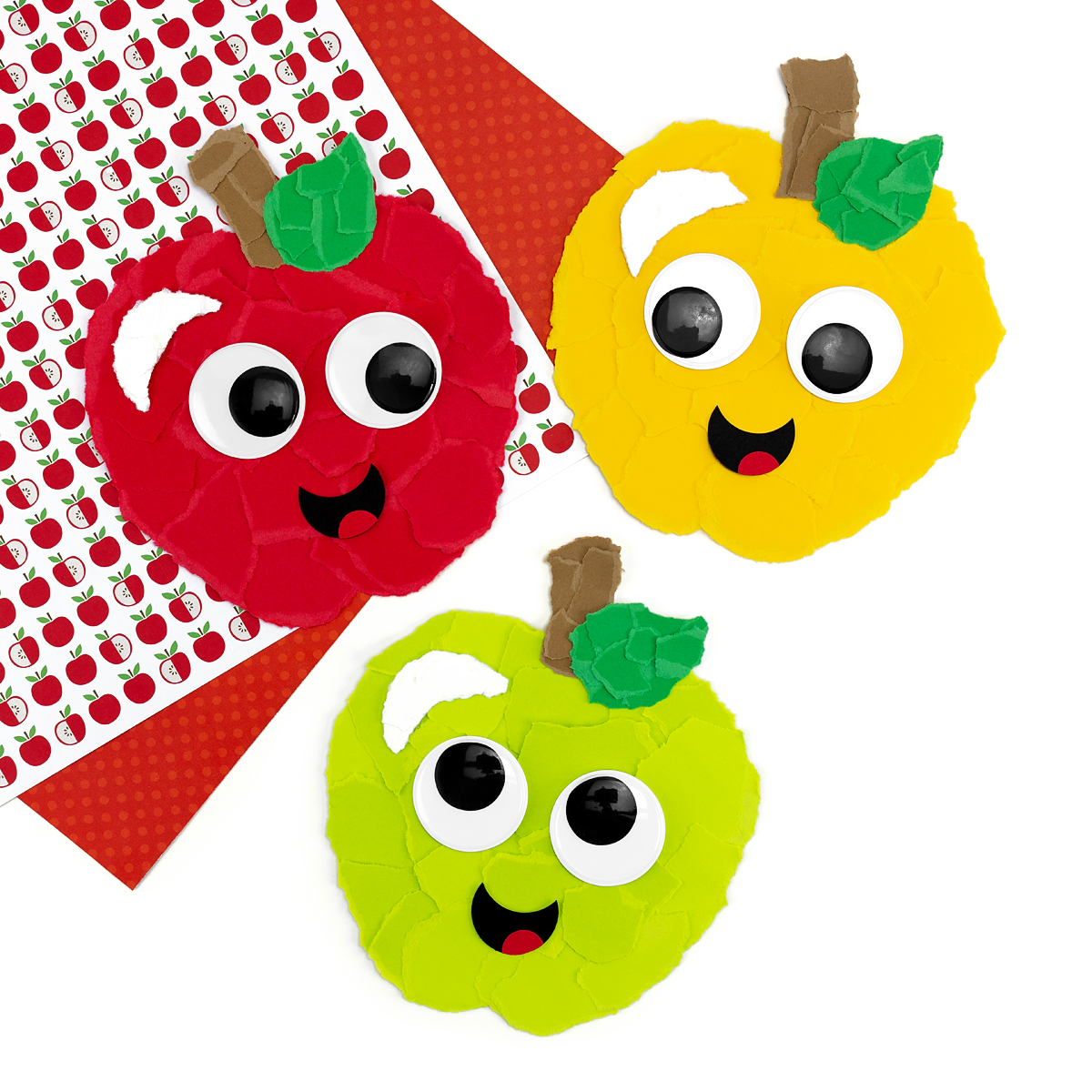 Red, yellow, and green Torn Paper Apples.