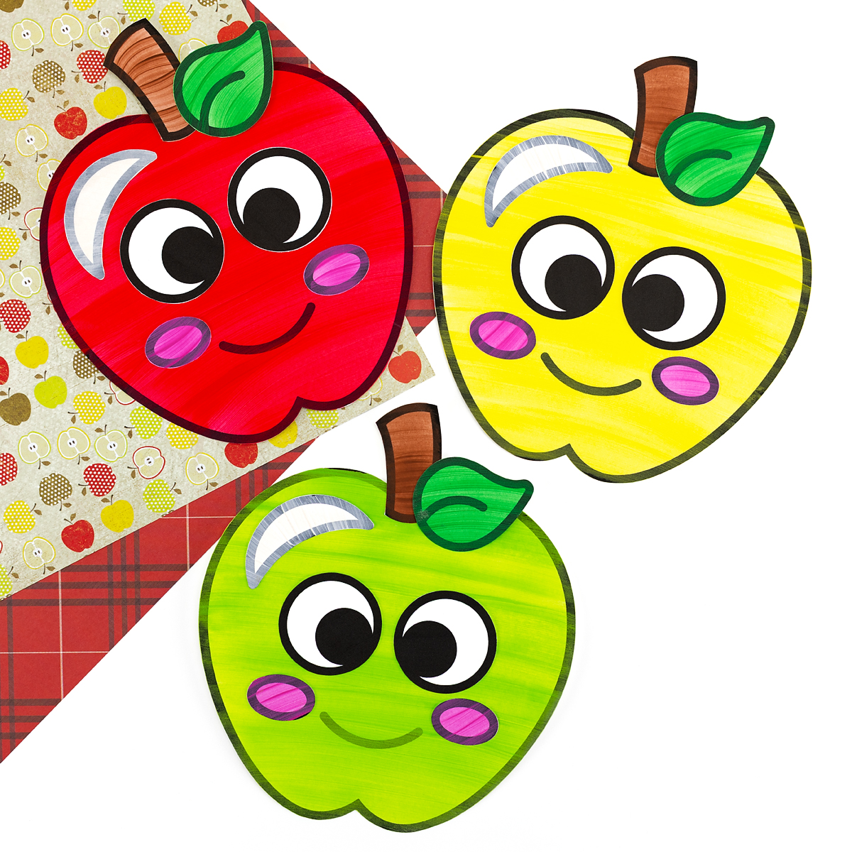 Red, yellow, and green printable apples.