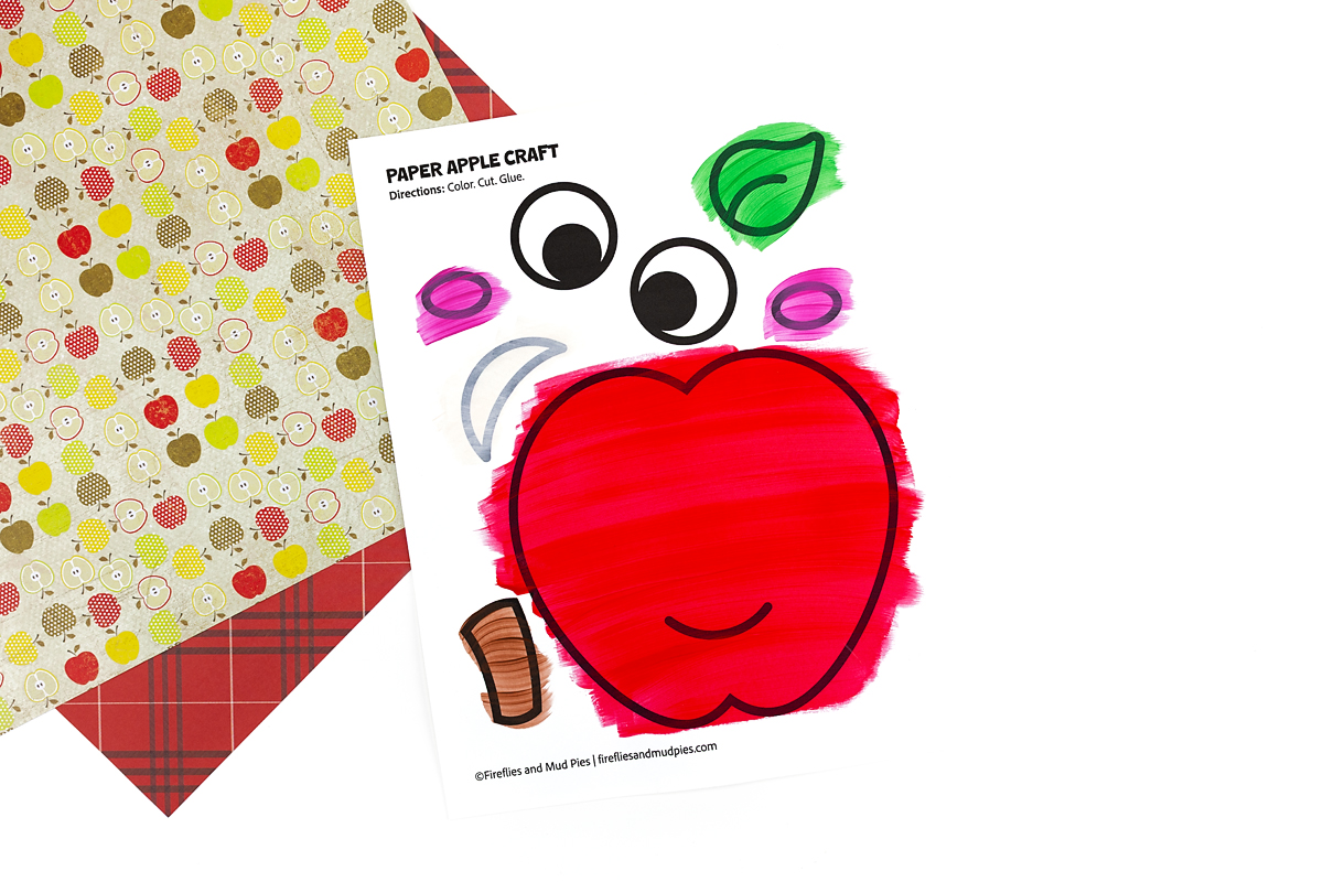 Free printable apple craft template colored in.