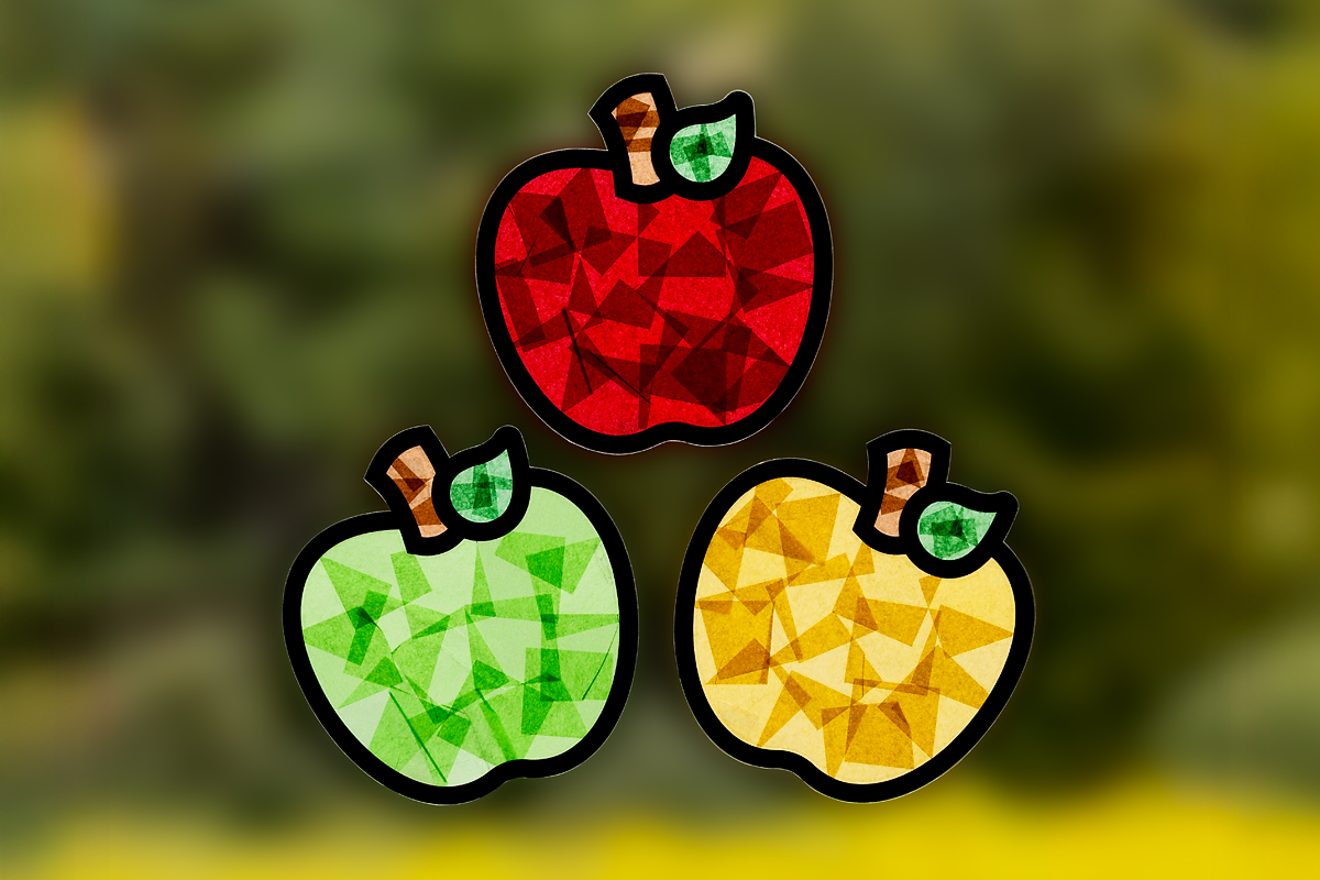 Red, green, and yellow apple suncatchers.