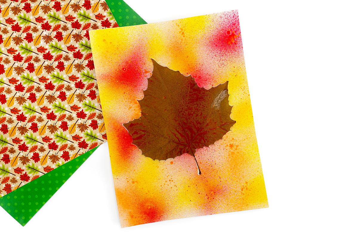 Spray painted leaves drying.