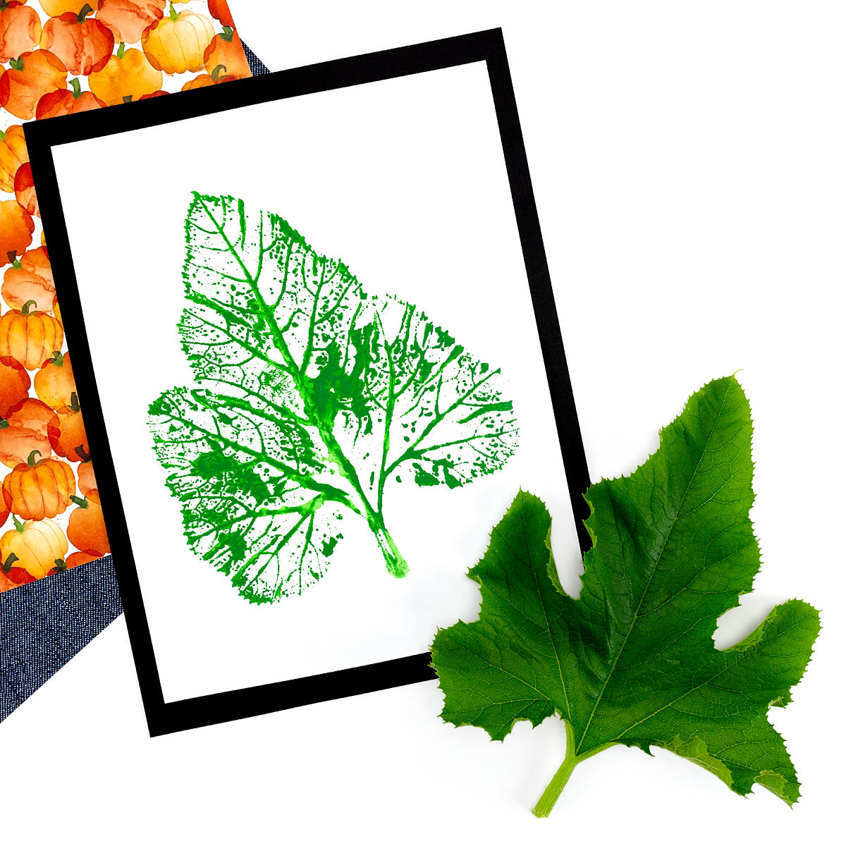 Finished Pumpkin Leaf Print on white paper.
