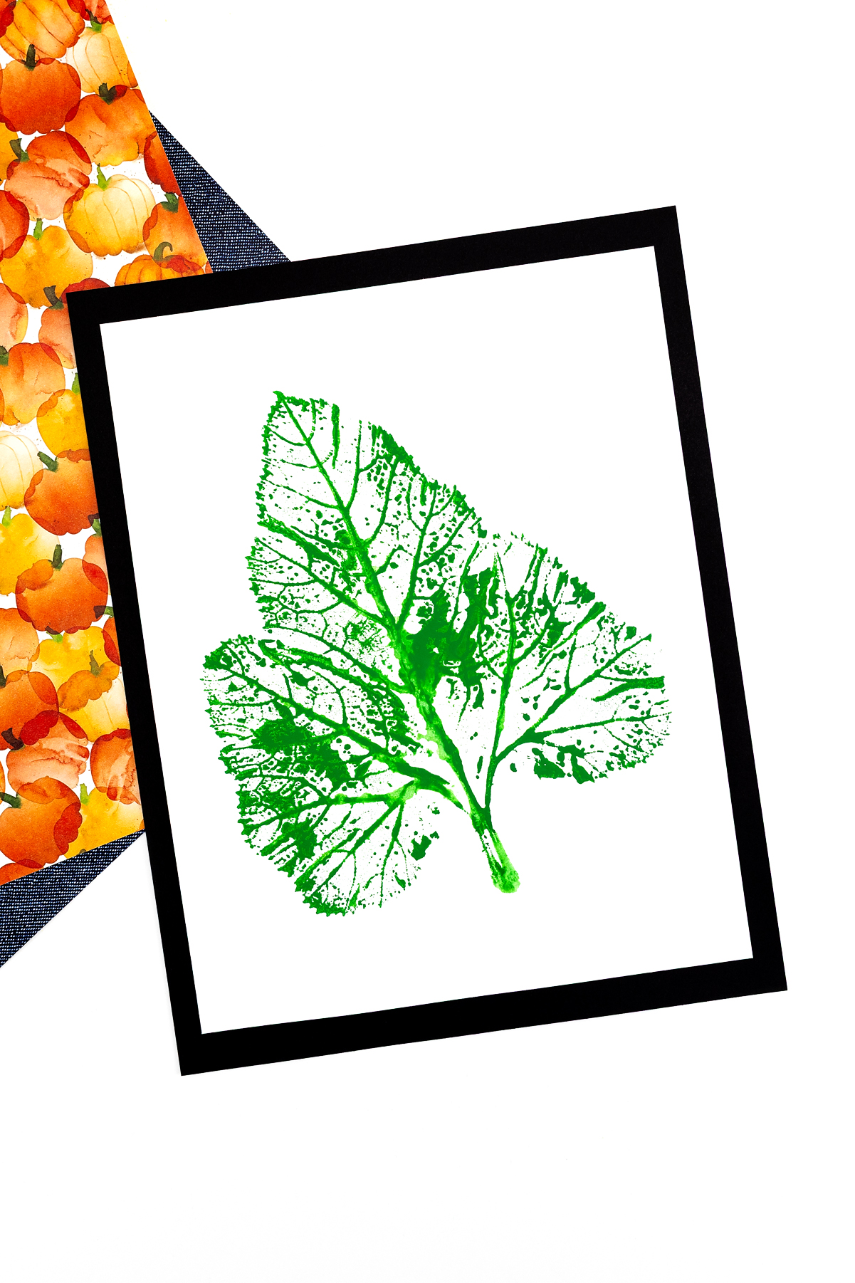 Leaf printing on a white paper.