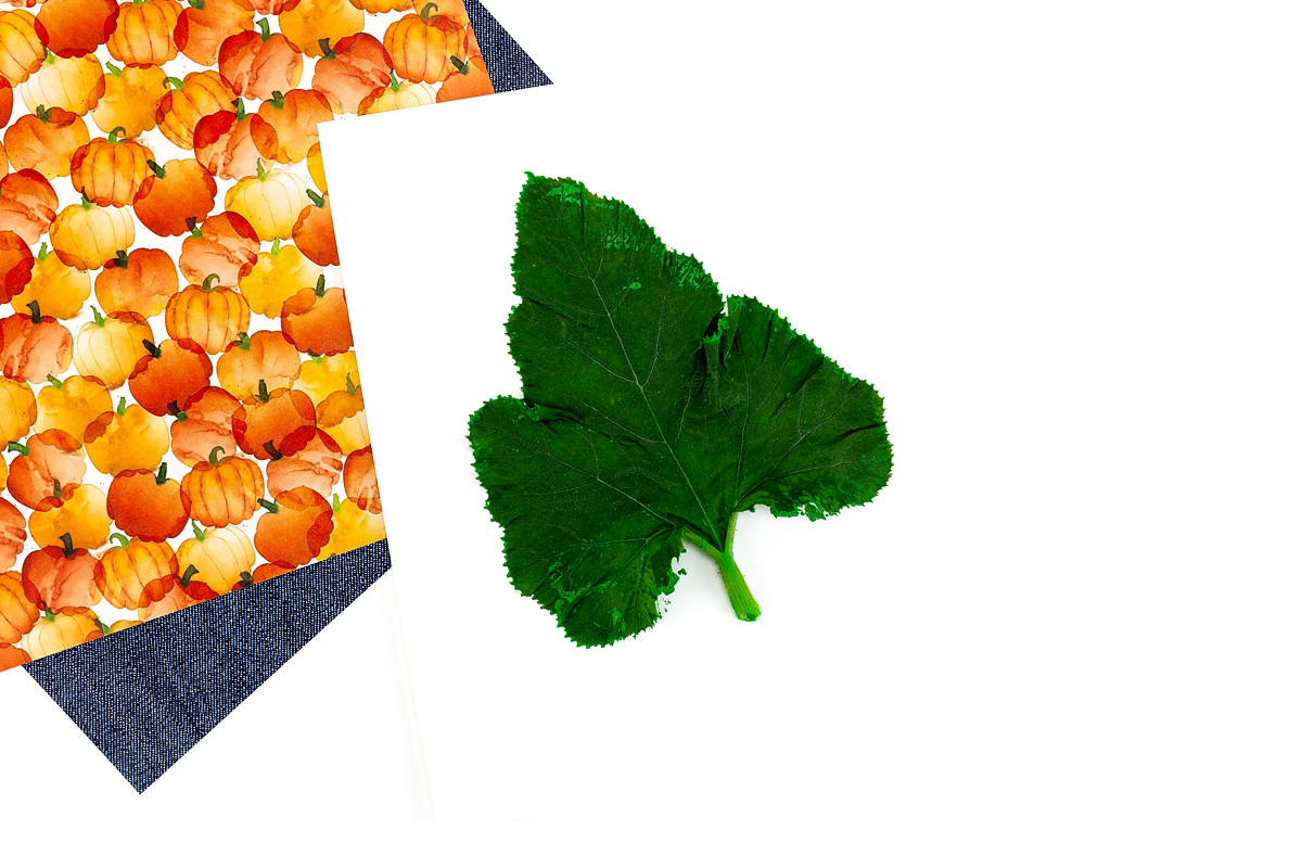 Leaf being printed on paper.