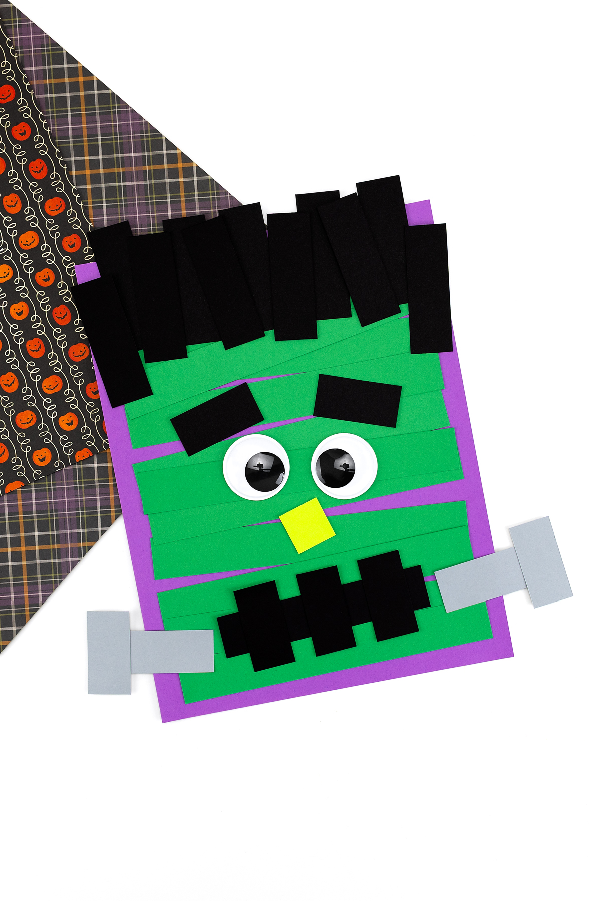 Finished Frankenstein Monster craft for kids.