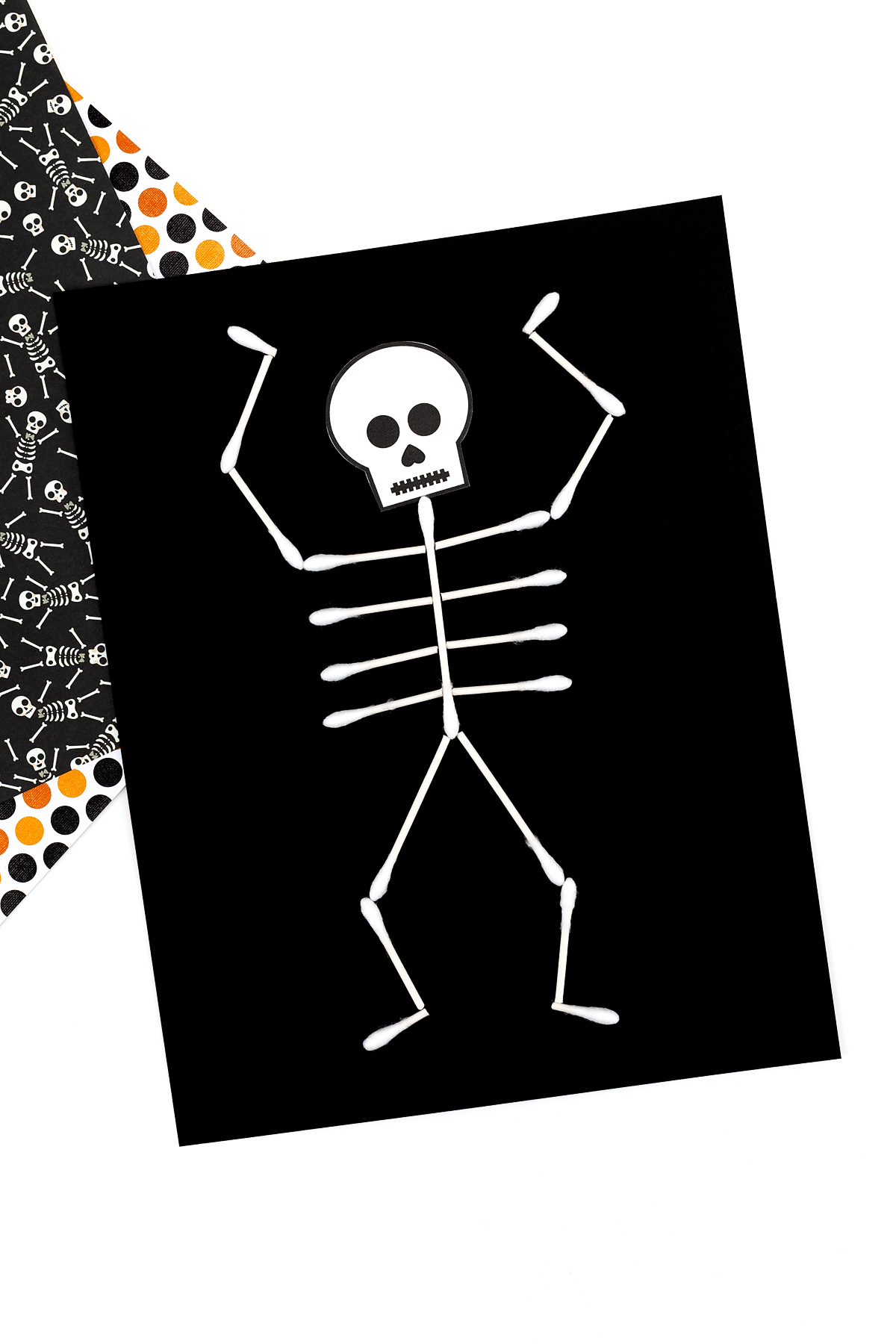Finished Q-tip Skeleton Craft for kids.