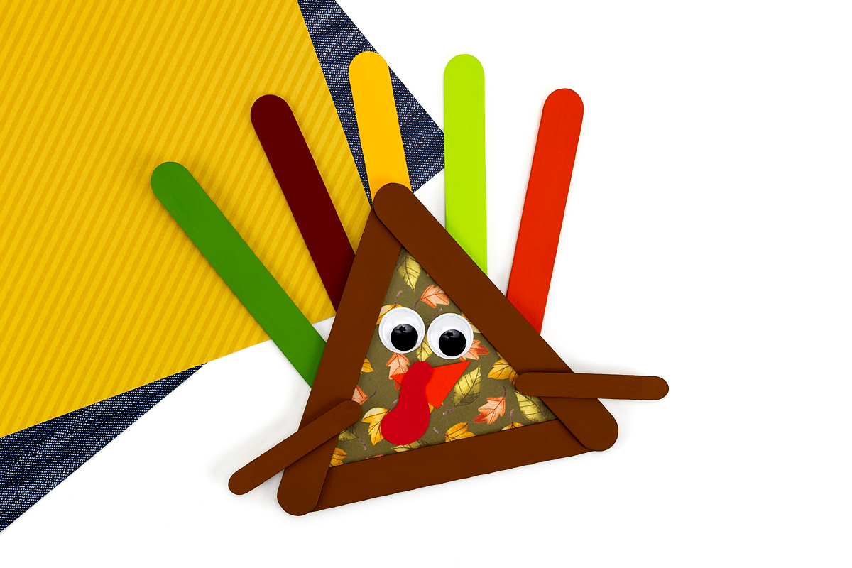 Finished popsicle stick turkey craft.