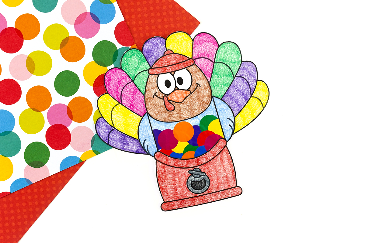 Finished gumball machine turkey craft.