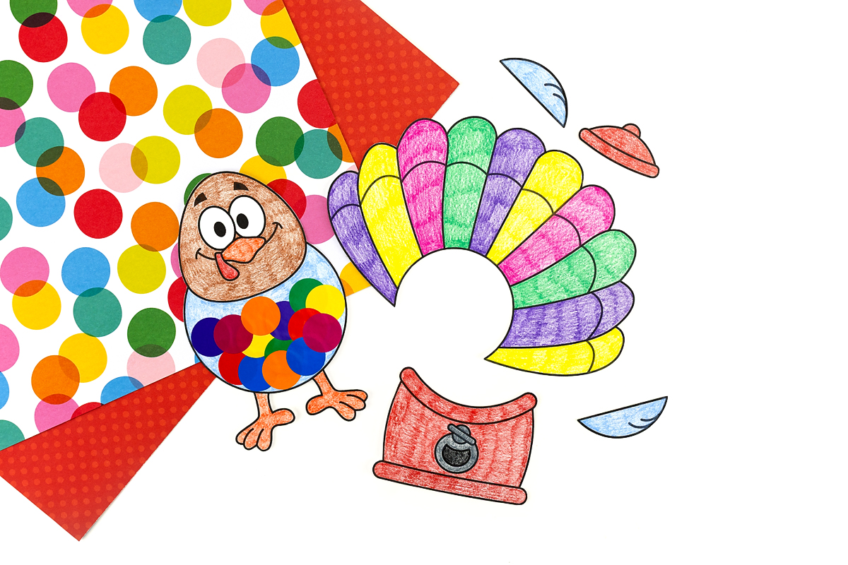 Gumball machine turkey printables for kids. 