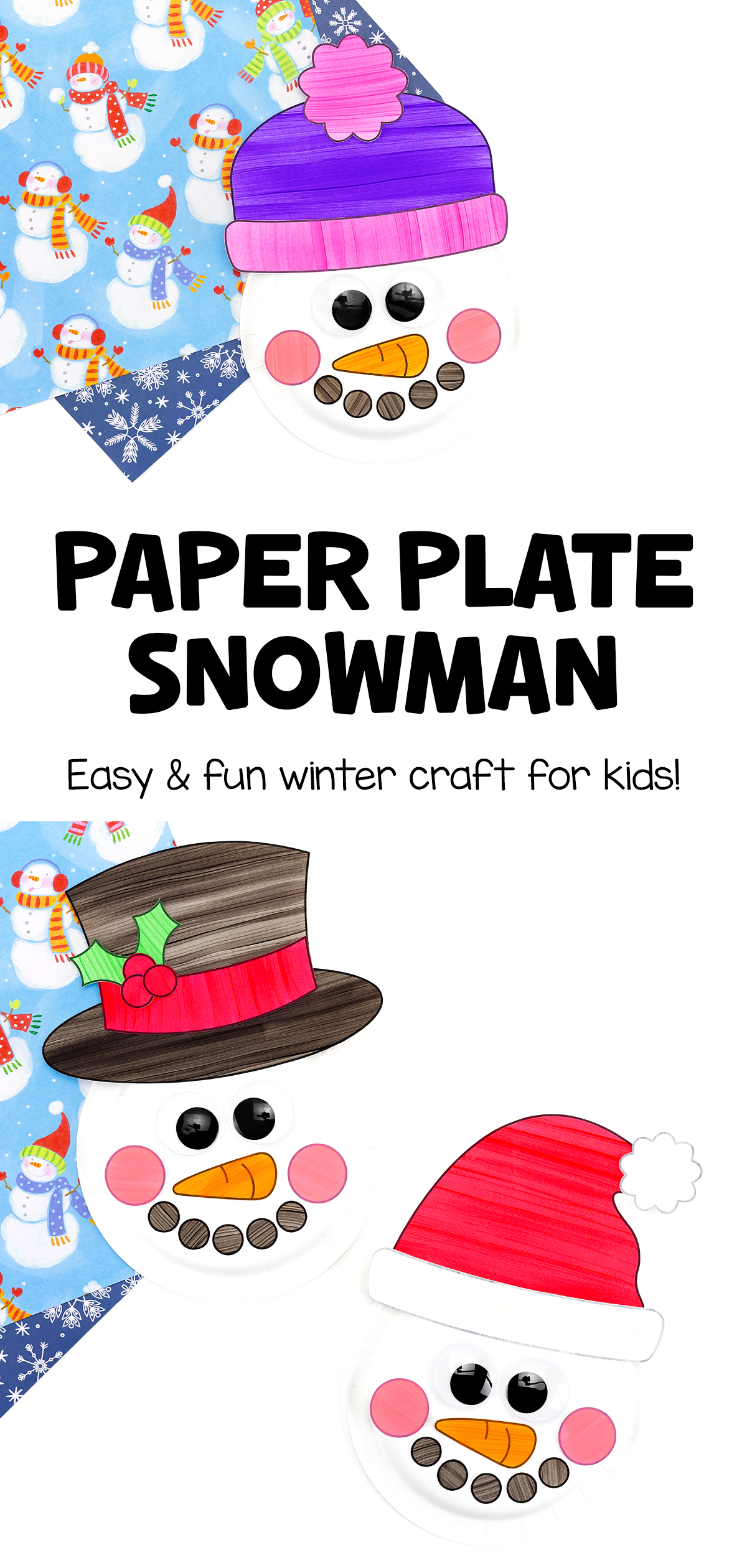 Paper plate snowmen Pinterest graphic.