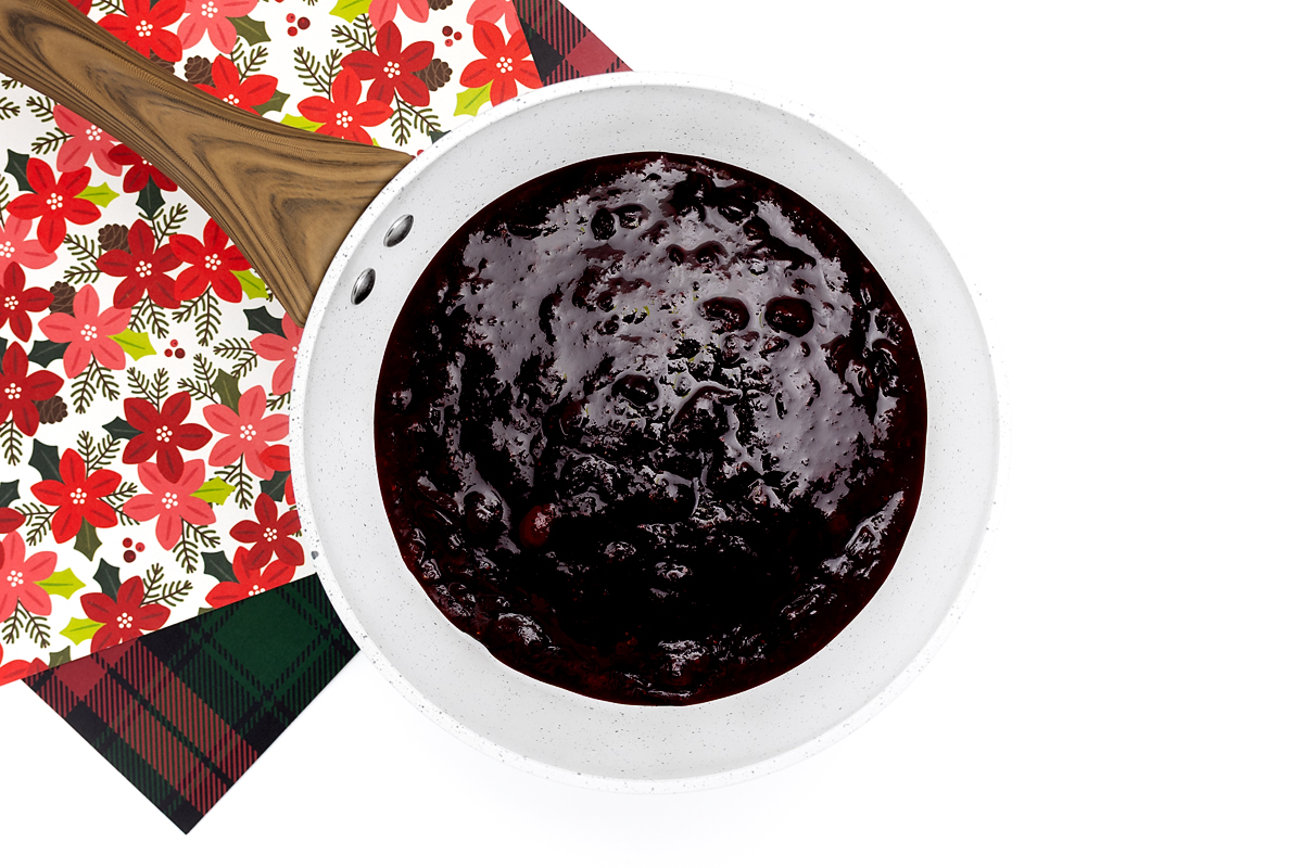 Christmas Jam resting off the heat as it cools and continues to thicken.