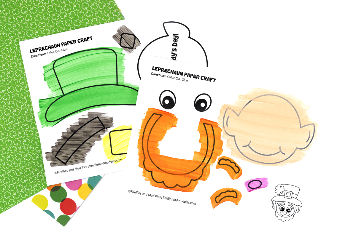 Painted leprechaun card craft template.