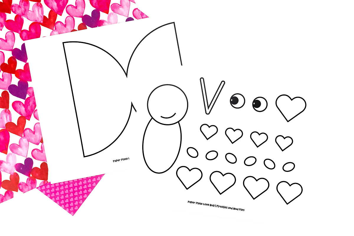 A printable love bug craft template printed on white cardstock before cutting.
