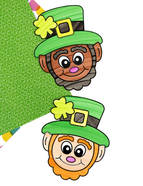 St. Patrick's Day Leprechaun crafts on a table.