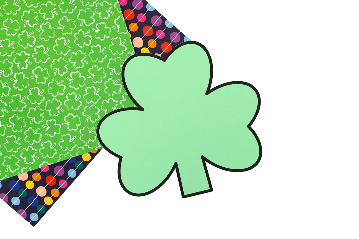 Shamrock template cut out and ready to decorate for an easy preschool craft.