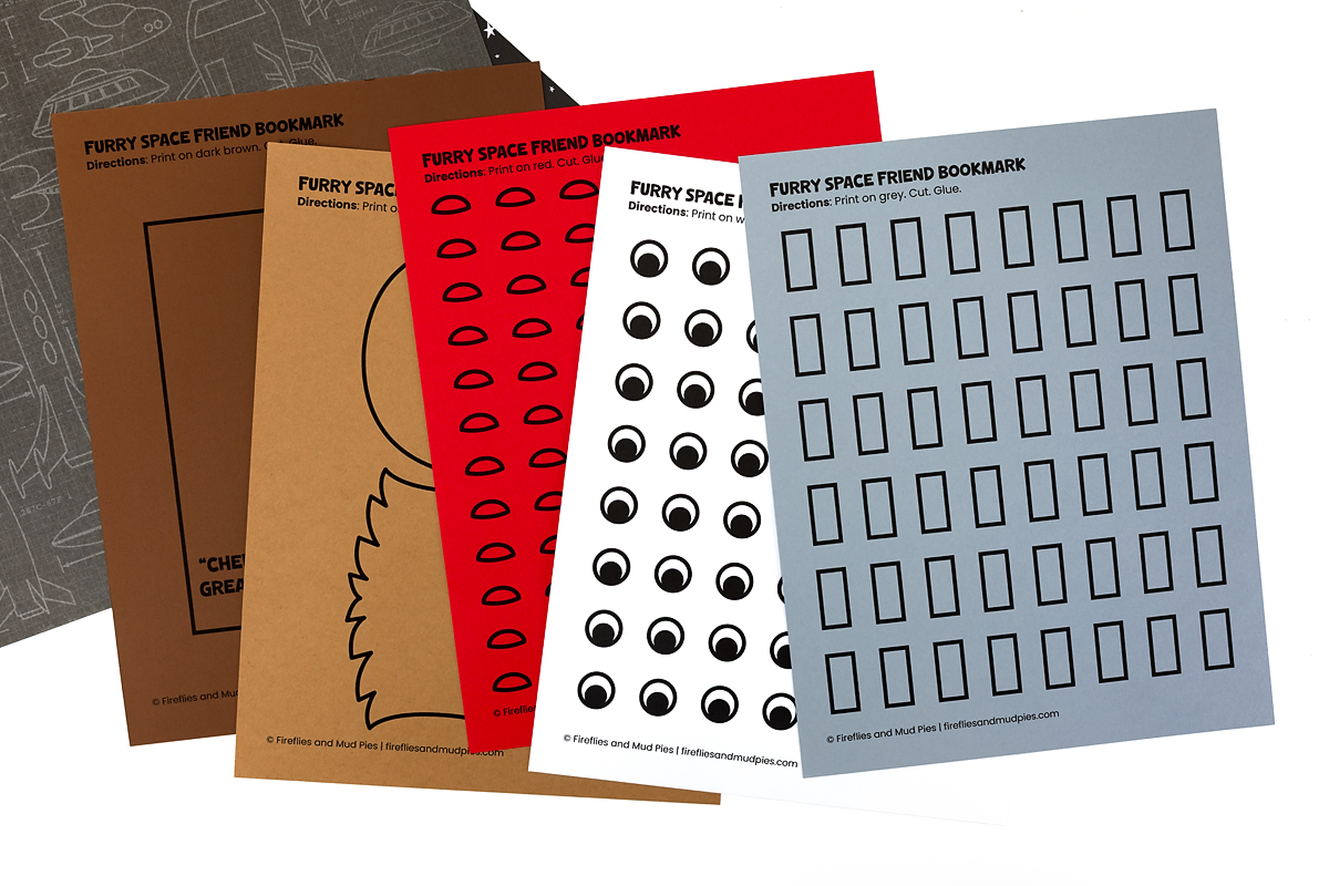 Furry Space Friend printable templates on colored cardstock.