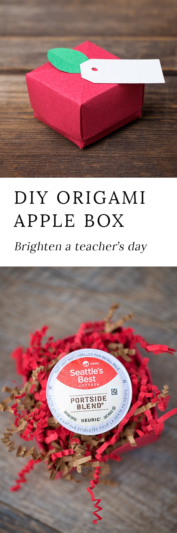 Welcome teachers back to school with a darling origami paper apple box, designed to gift a delicious surprise. This craft includes a printable template!