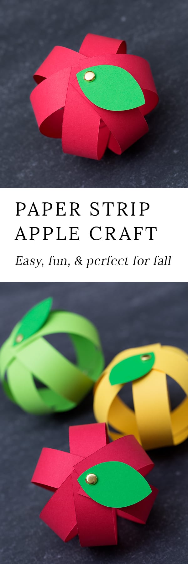 Kids love this easy paper strip apple craft! This simple fall craft includes a free printable template, making it perfect for home or school.