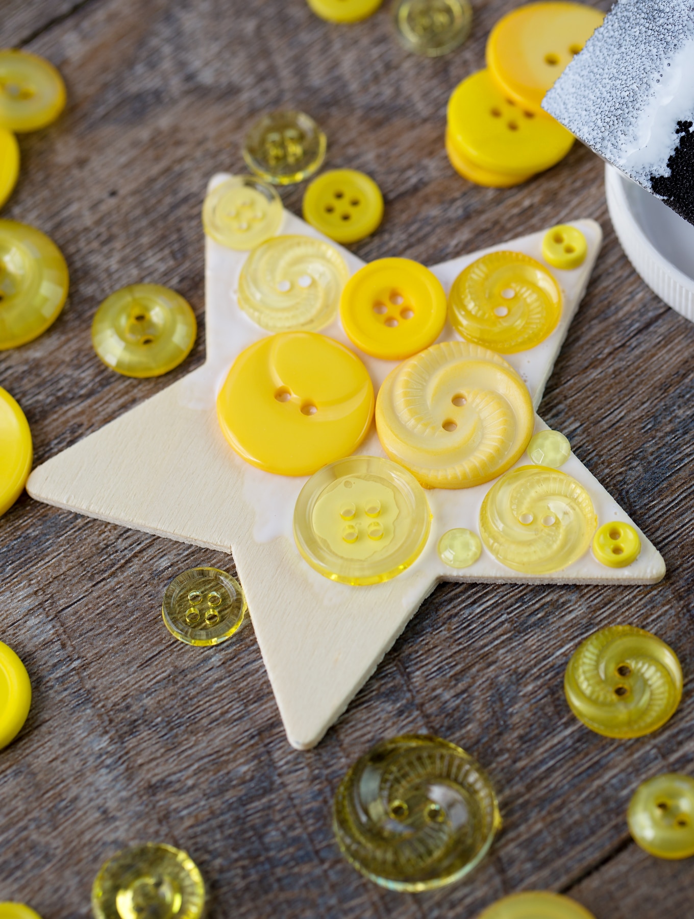 Button Star Ornaments In-Process Button Star Ornaments In-Process