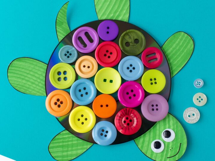 Upcycled CD and Button Turtle Craft for Kids