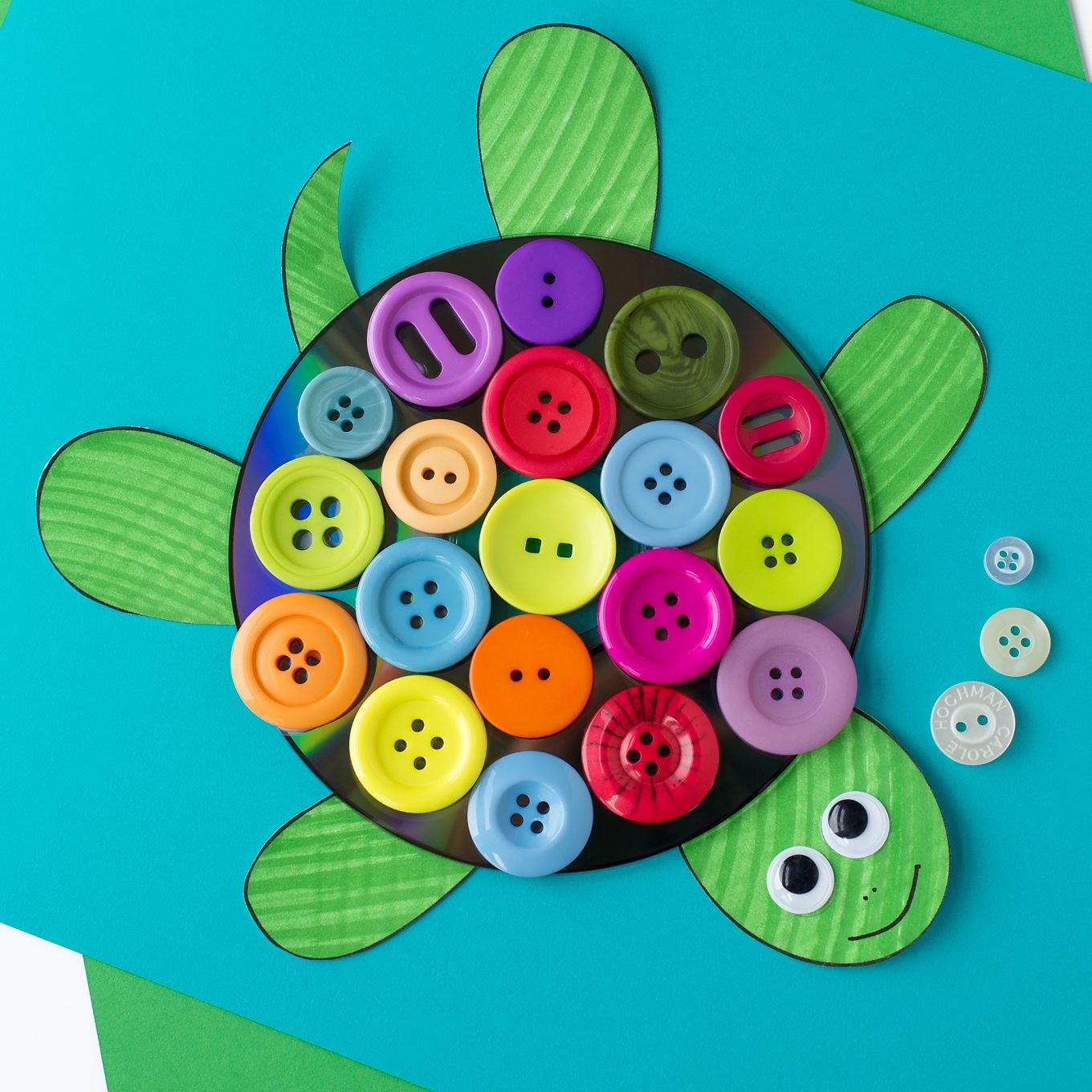 Upcycled CD and Button Turtle Craft for Kids