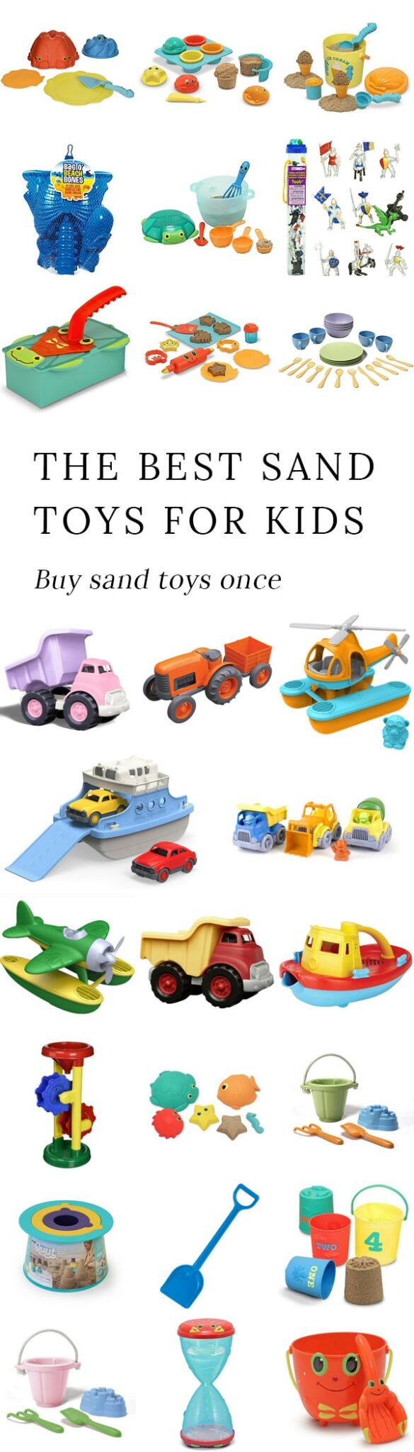 Purchasing high-quality sand toys for kids once saves money and prevents pounds of worthless, broken plastic from entering the landfill. #sandtoys #summertoys #giftsforkids #beachtoys #toylist #outdoorplay