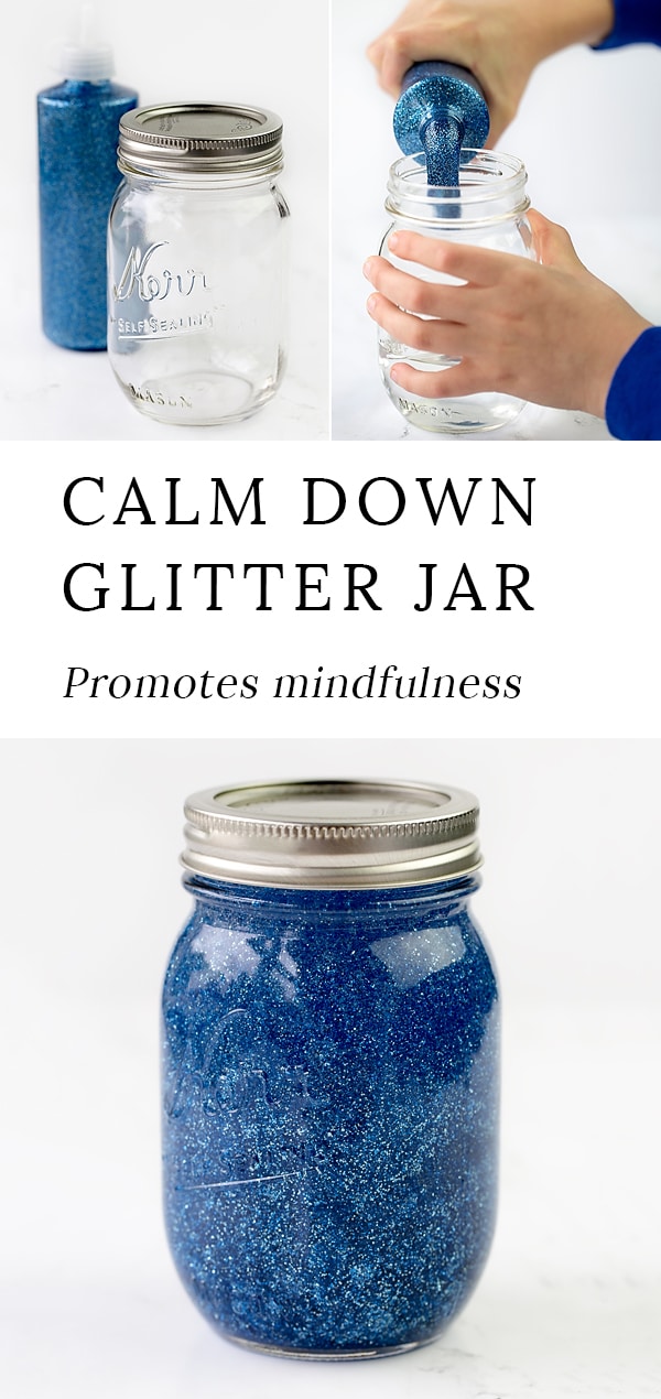 Mindfulness is an important skill for kids to develop. Learn how to make a calm down glitter jar to promote mindfulness and calm in your home or classroom. #glitterjar #socialemotionallearning #sensorybottles #glittertimer #calmdown #angermanagement via @firefliesandmudpies