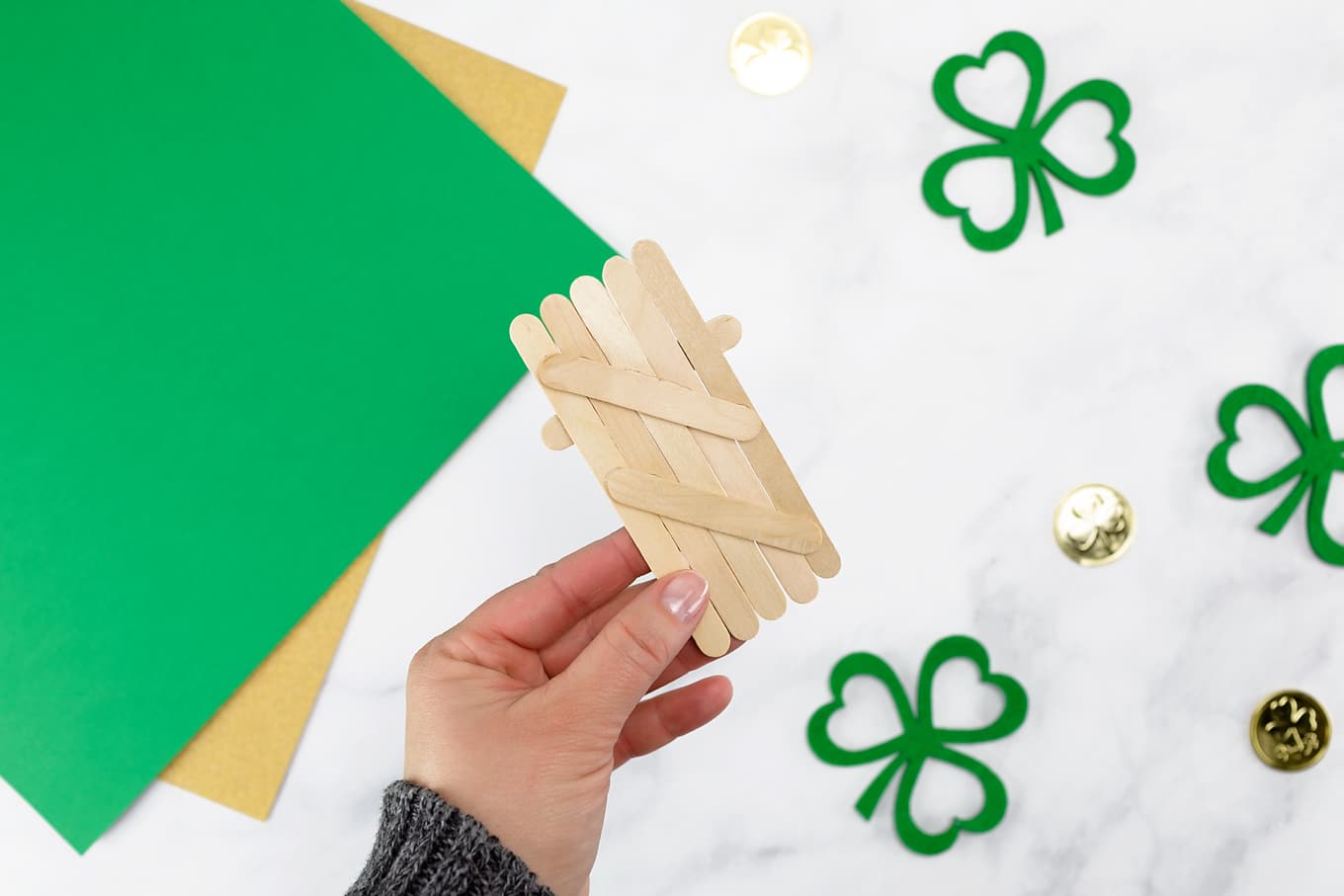 Popsicle Stick Leprechaun Craft In-Process