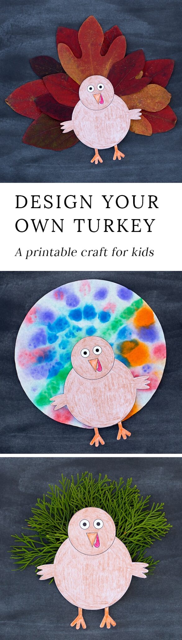 Kids love this creative Design Your Own Thanksgiving Turkey craft. This easy craft includes a free printable template, making it perfect for home or school.