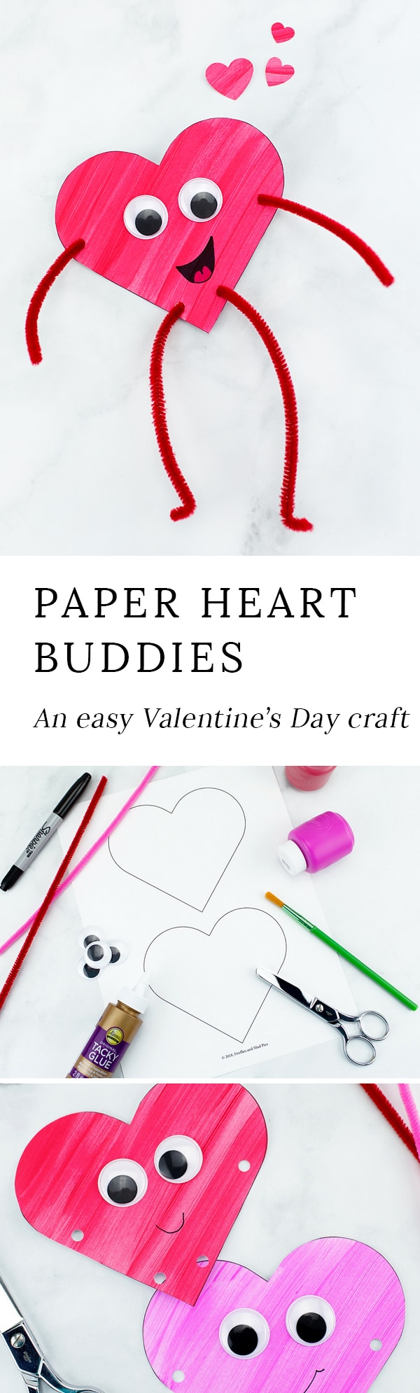 Looking for an easy Valentine's Day craft for kids? Colorful and fun Heart Buddies, made from our free template and basic craft supplies, are perfect for home or school!