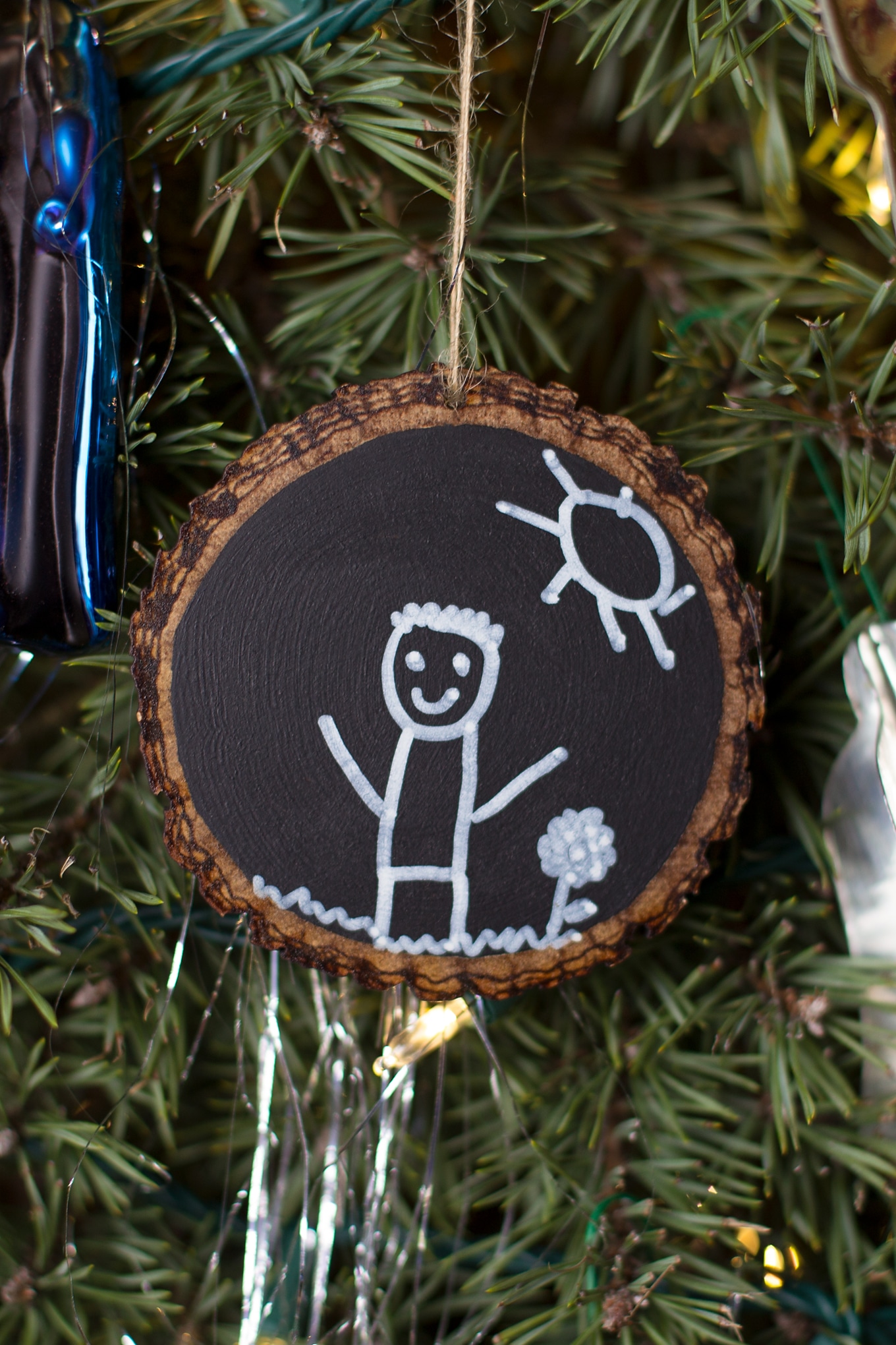 Easy and Fun DIY Chalkboard Ornament Hanging on Christmas Tree