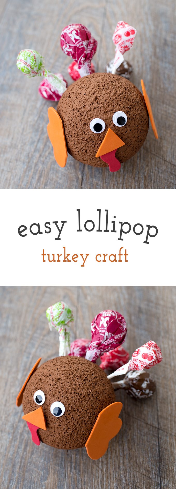 This cute Easy Lollipop Turkey Craft is the perfect Thanksgiving craft for kids to make! It's also a smart way to use up leftover Halloween candy!