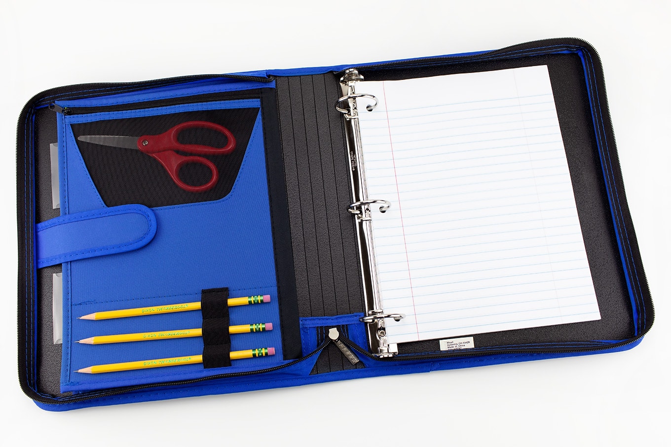 Blue Binder Filled with School Supplies