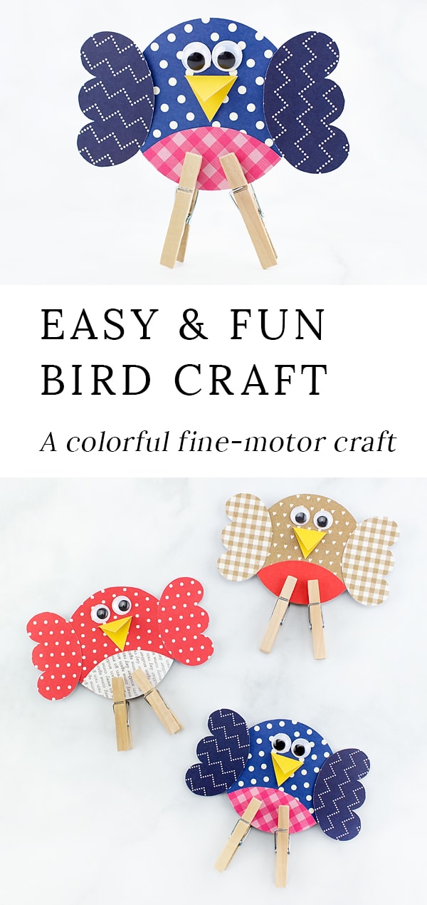 Looking for an easy and fun bird craft for kids? This colorful paper birdie craft includes a printable template, making it perfect for home or school. #birdcrafts #papercrafts #preschoolcrafts #springcrafts