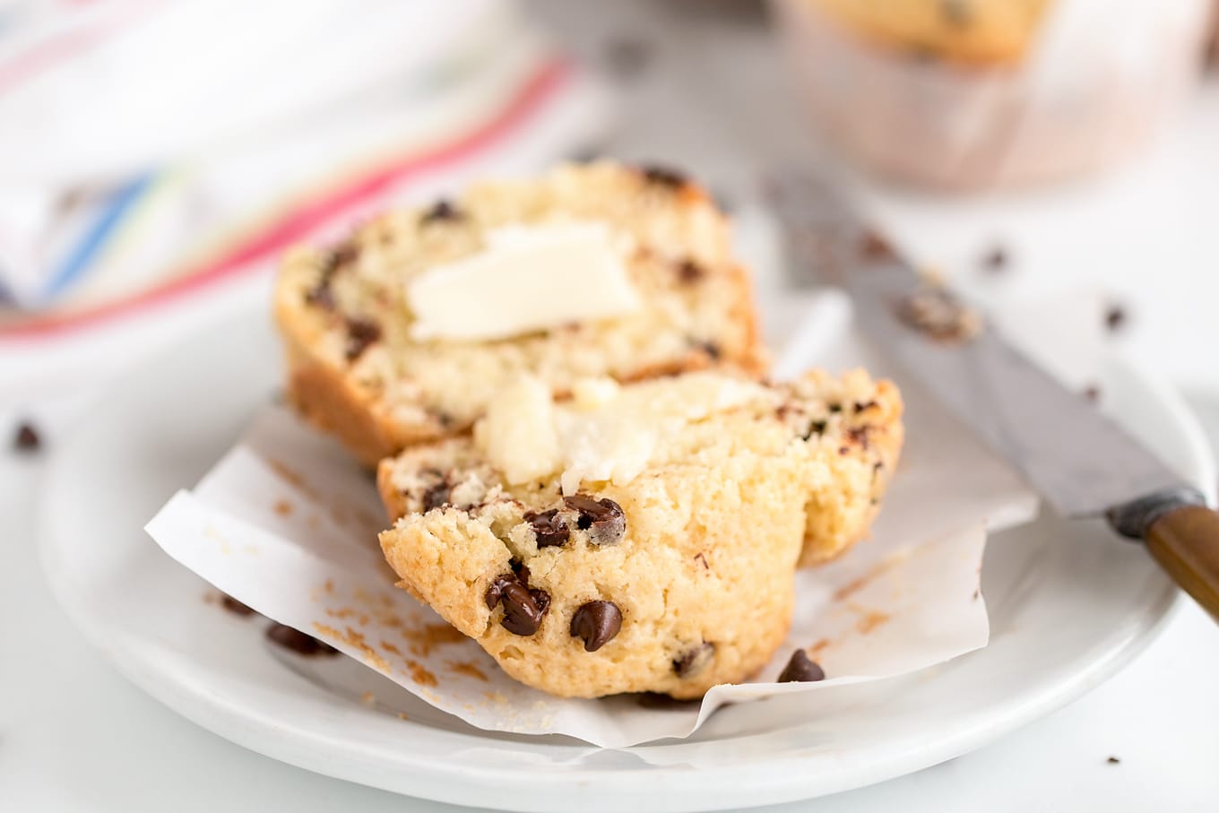 Sliced Chocolate Chip Muffin with Salted Butter